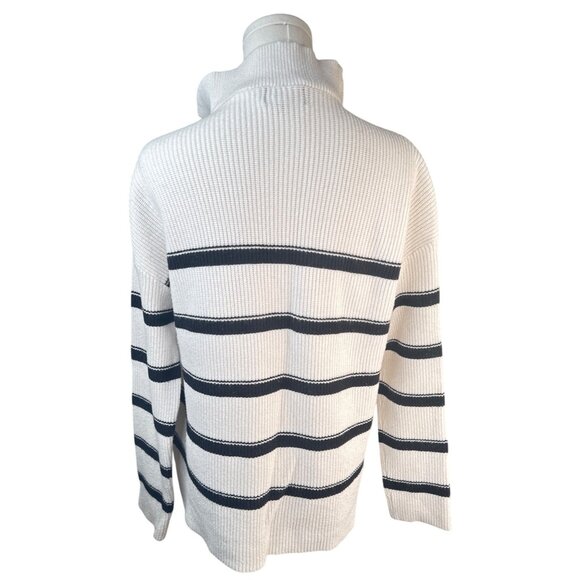 Laundry By Shelli Segal Medium Striped Half-Zip Ribbed Sweater White & Black - Picture 3 of 15